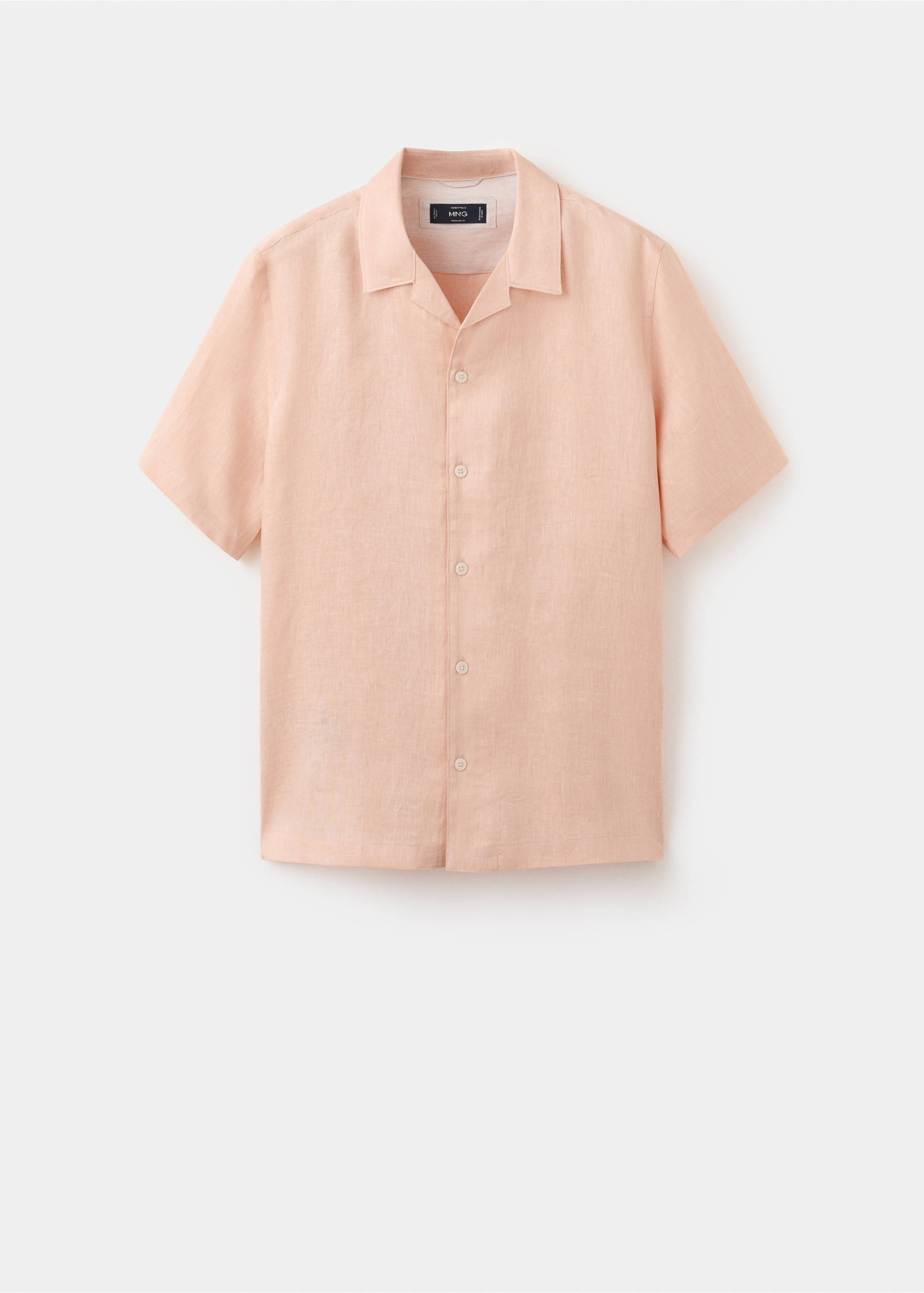 100% linen bowling-collar shirt - Article without model, Peach. Ref: 27075948-00.