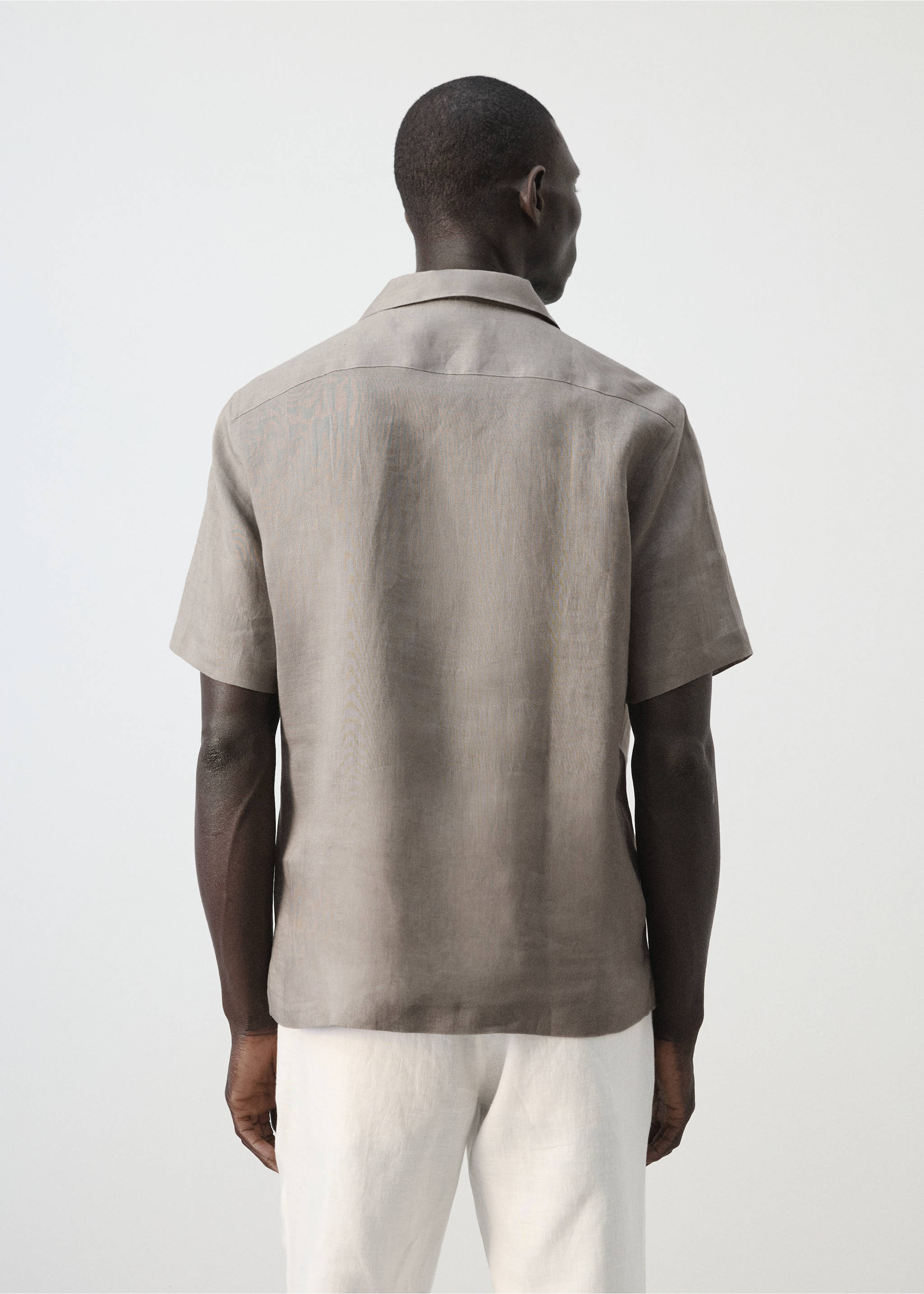 100% linen bowling-collar shirt - Reverse of the article, Medium Brown. Ref: 27075948-00.