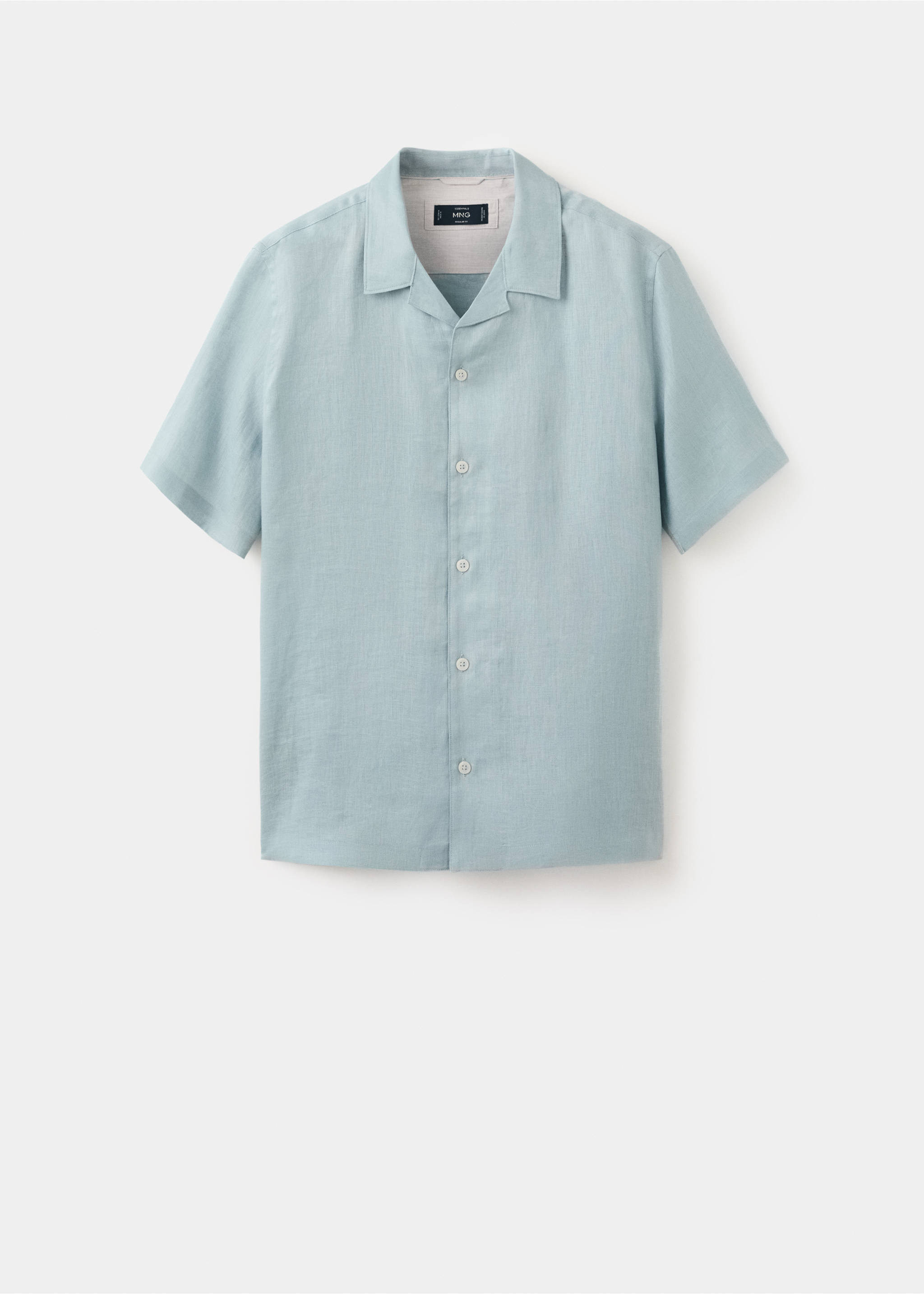 100% linen bowling-collar shirt - Article without model, China Blue. Ref: 27075948-00.