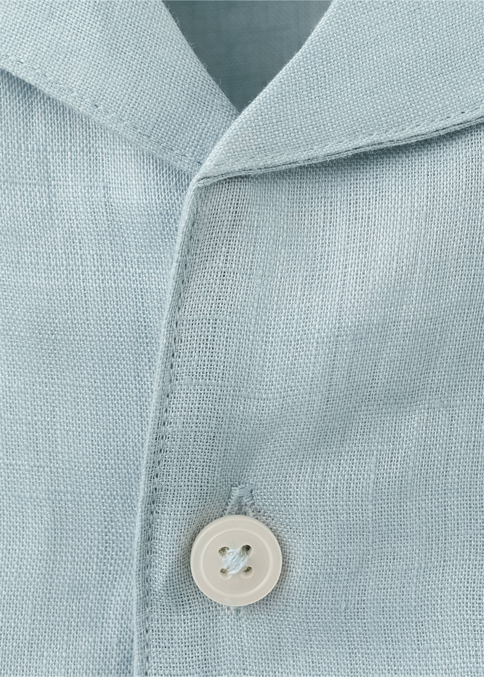 100% linen bowling-collar shirt - Details of the article 8, China Blue. Ref: 27075948-00.