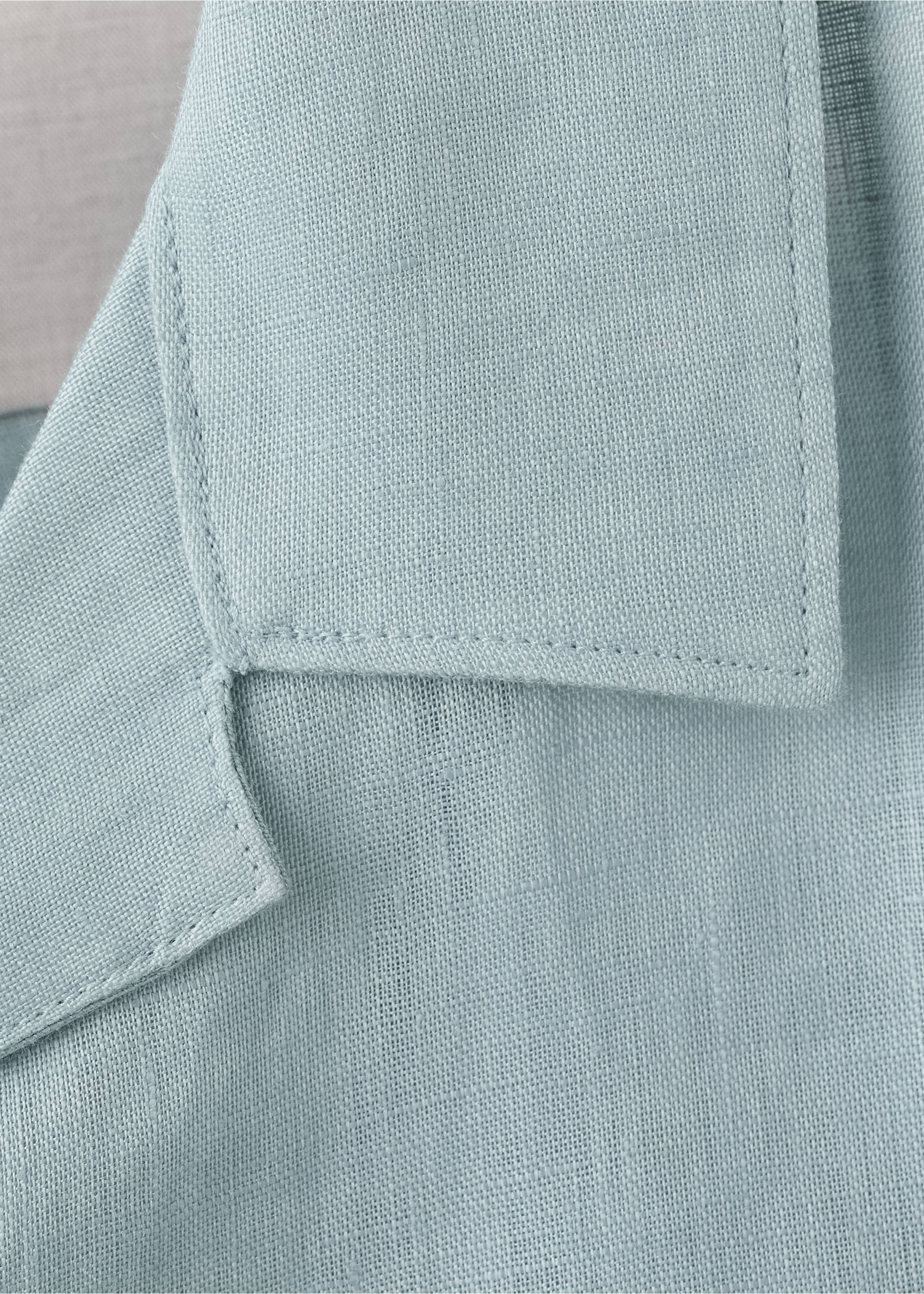100% linen bowling-collar shirt - Details of the article 0, China Blue. Ref: 27075948-00.