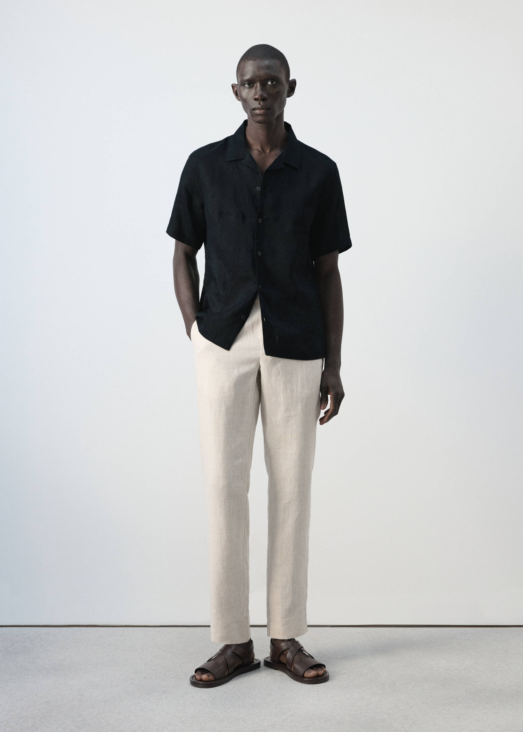 100% linen bowling-collar shirt - General plane