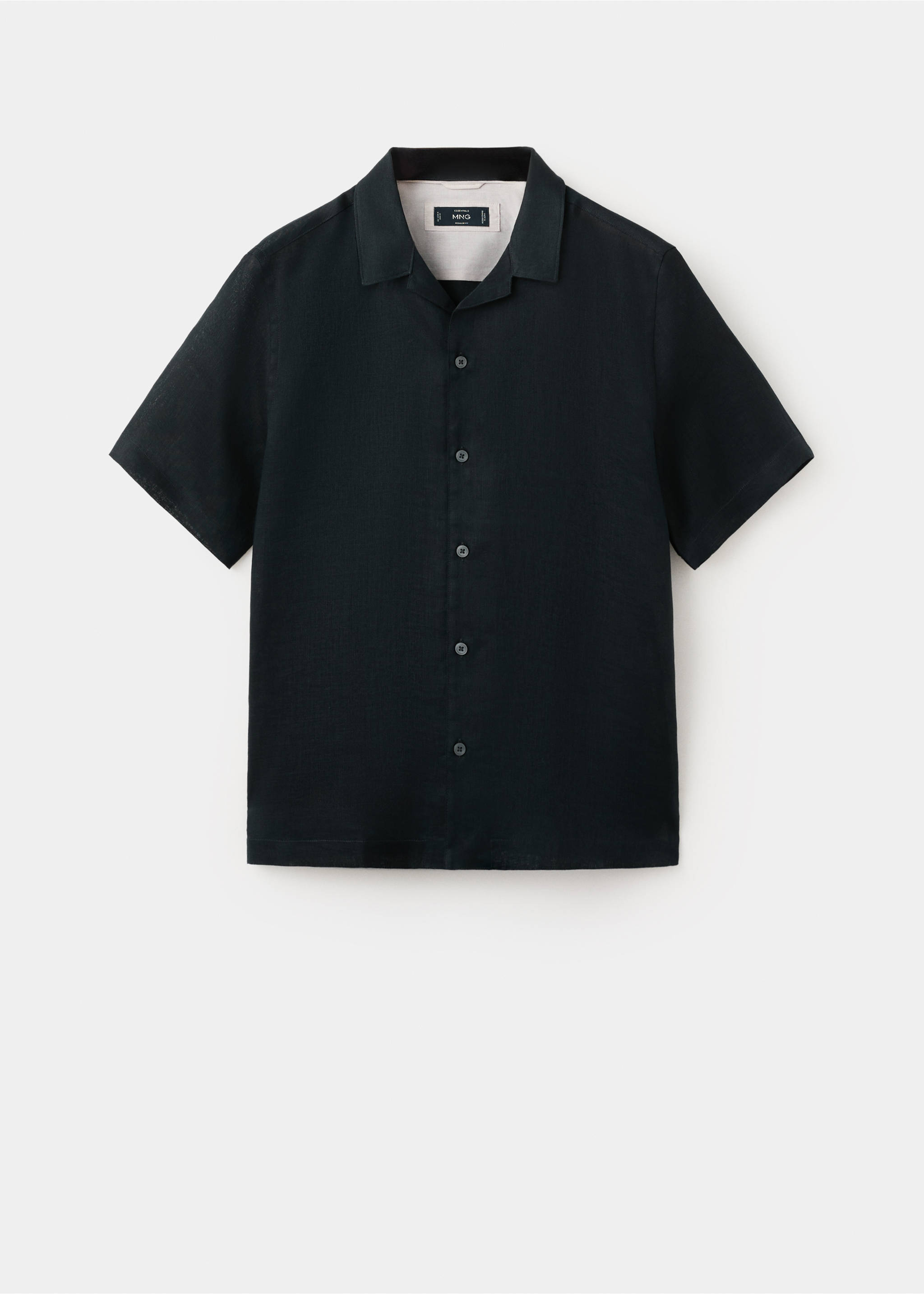 100% linen bowling-collar shirt - Article without model, Navy. Ref: 27075948-00.