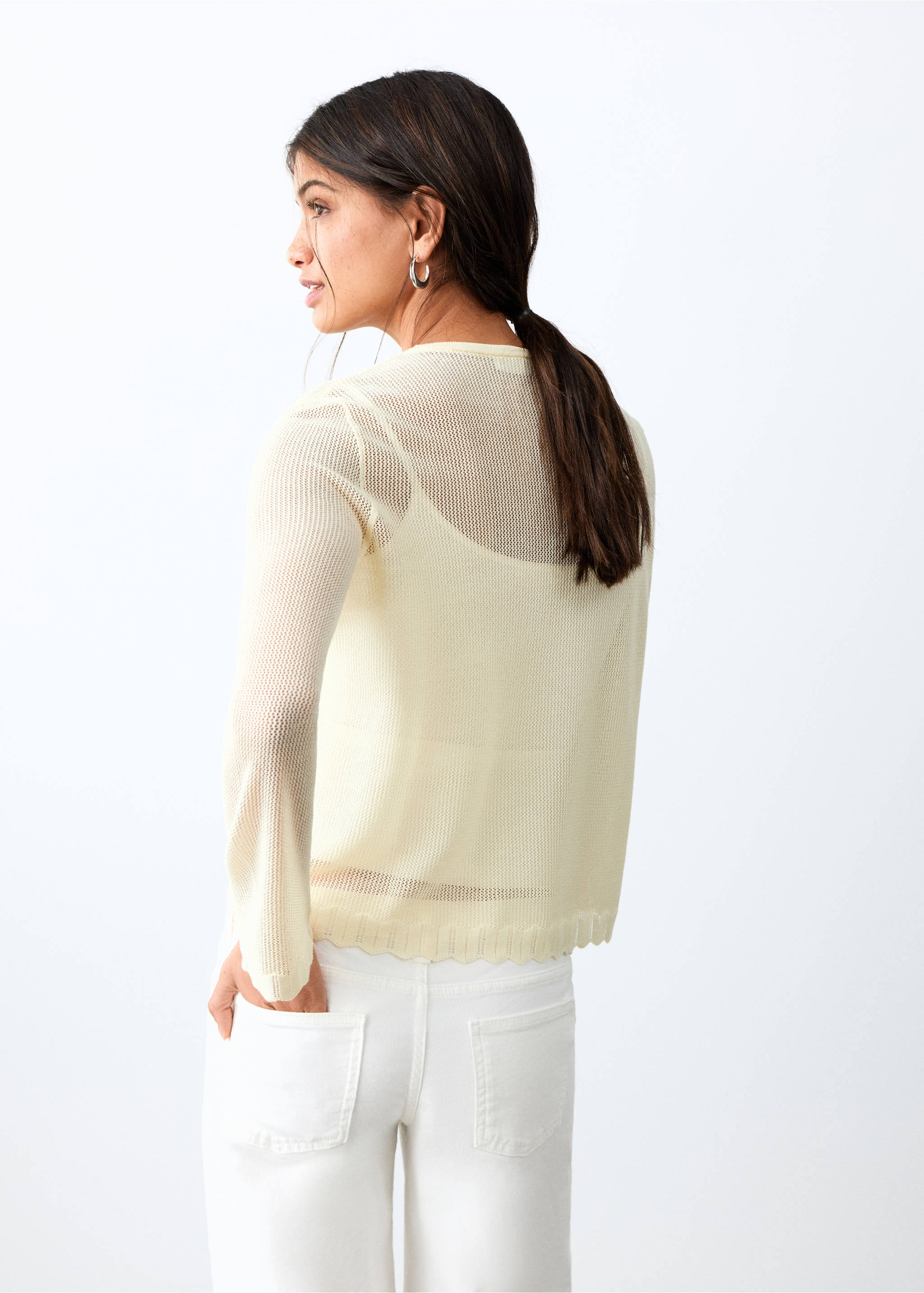 Openwork knit sweater - Reverse of the article, Yellow. Ref: 27075955-00.