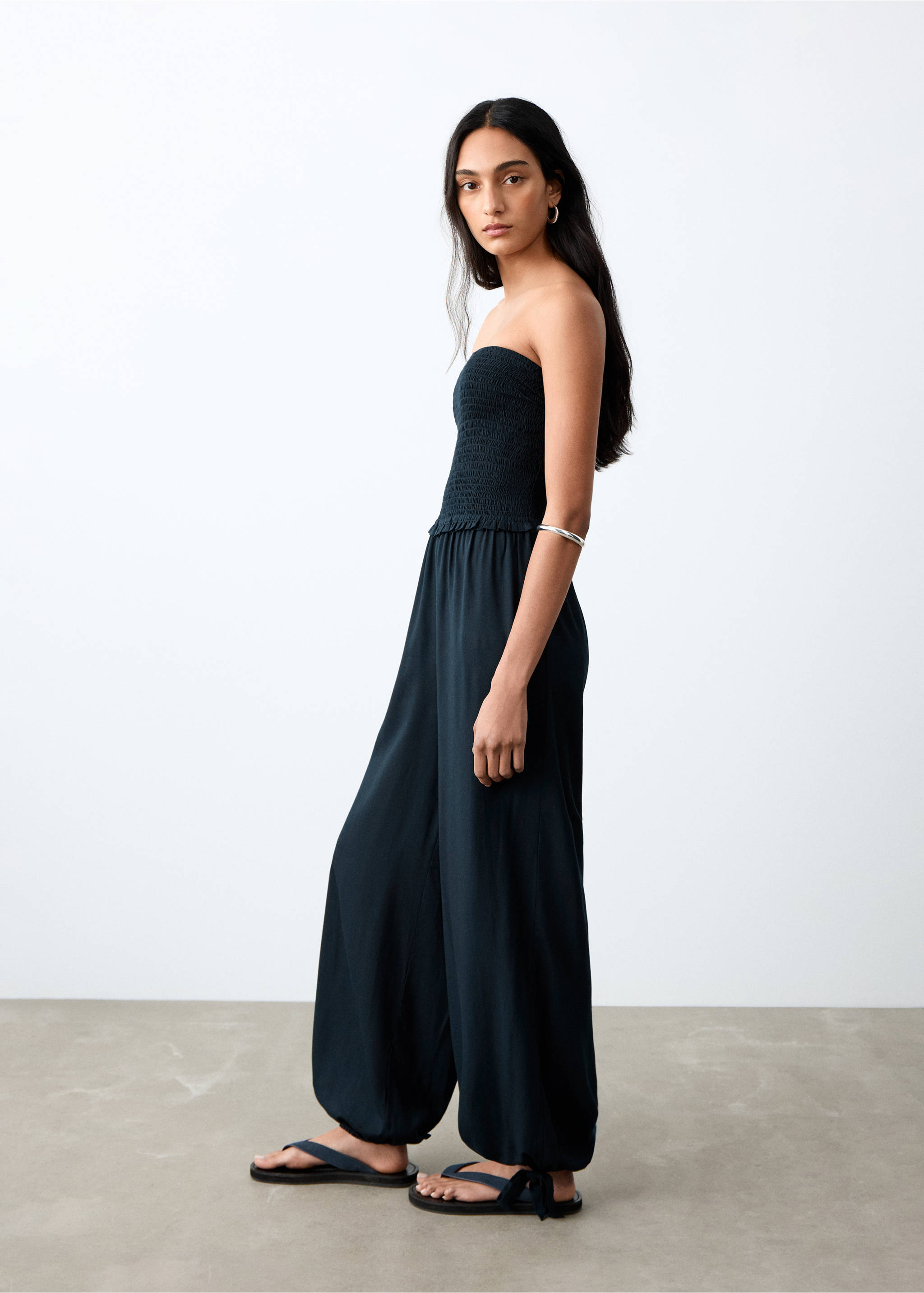 Bardot balloon bandeau jumpsuit - Details of the article 1, Navy. Ref: 27075956-00.