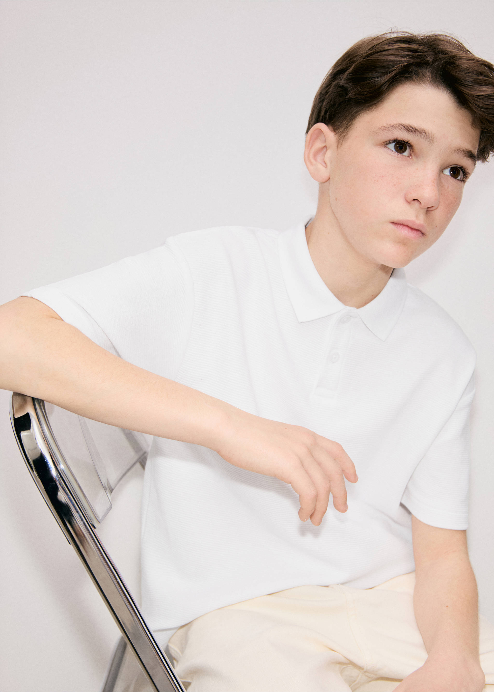 Ribbed cotton polo shirt - Medium plane, White. Ref: 27075961-00.