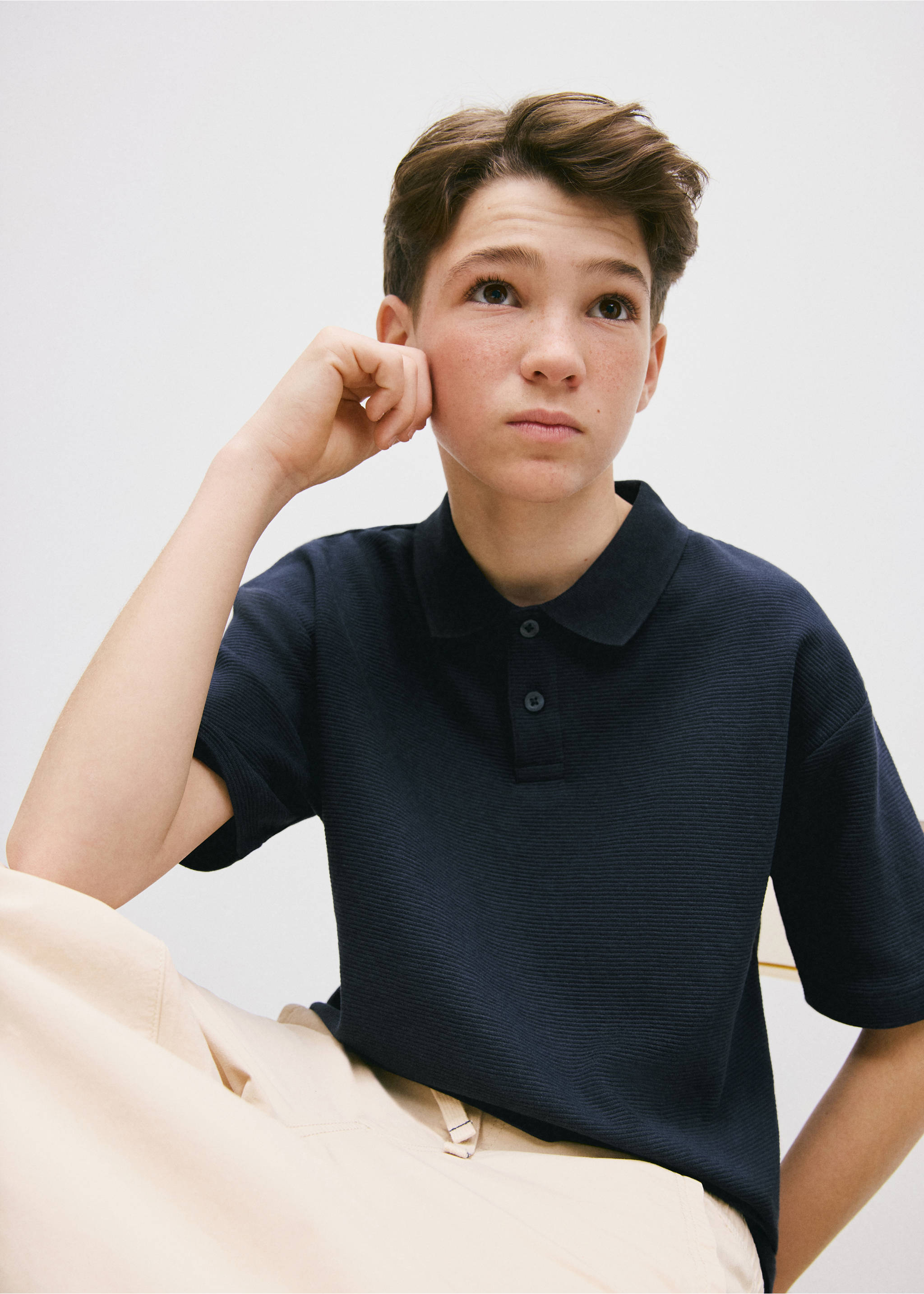 Ribbed cotton polo shirt - Medium plane, Navy. Ref: 27075961-00.