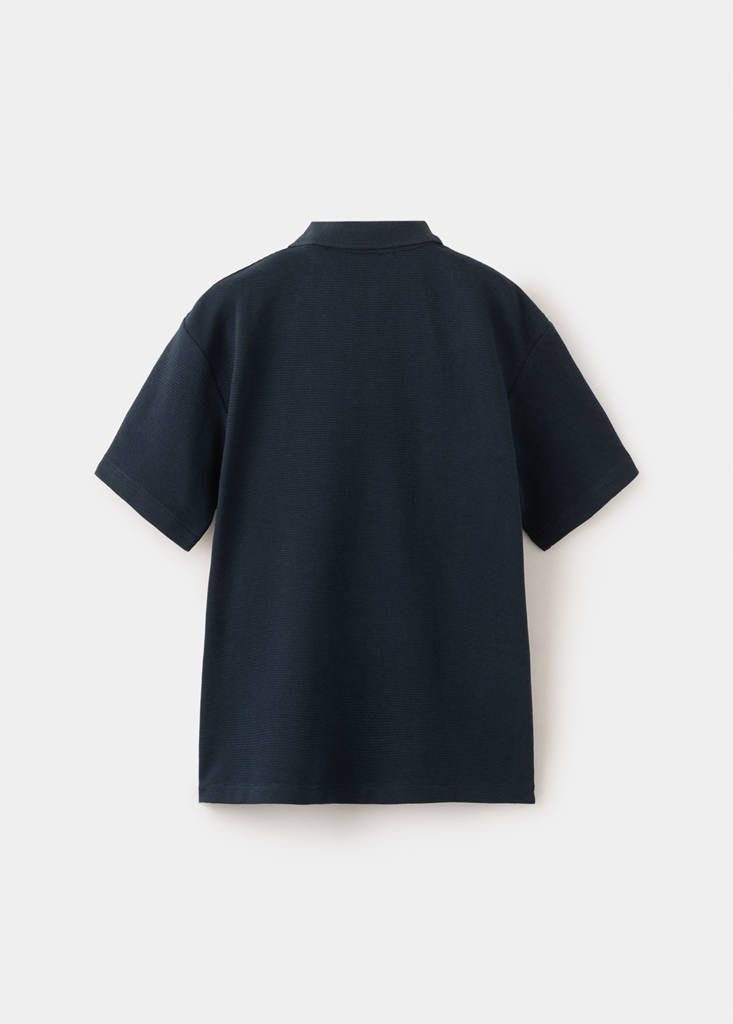 Ribbed cotton polo shirt — Navy