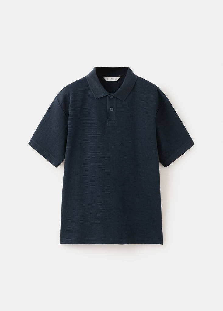 Ribbed cotton polo shirt — Navy