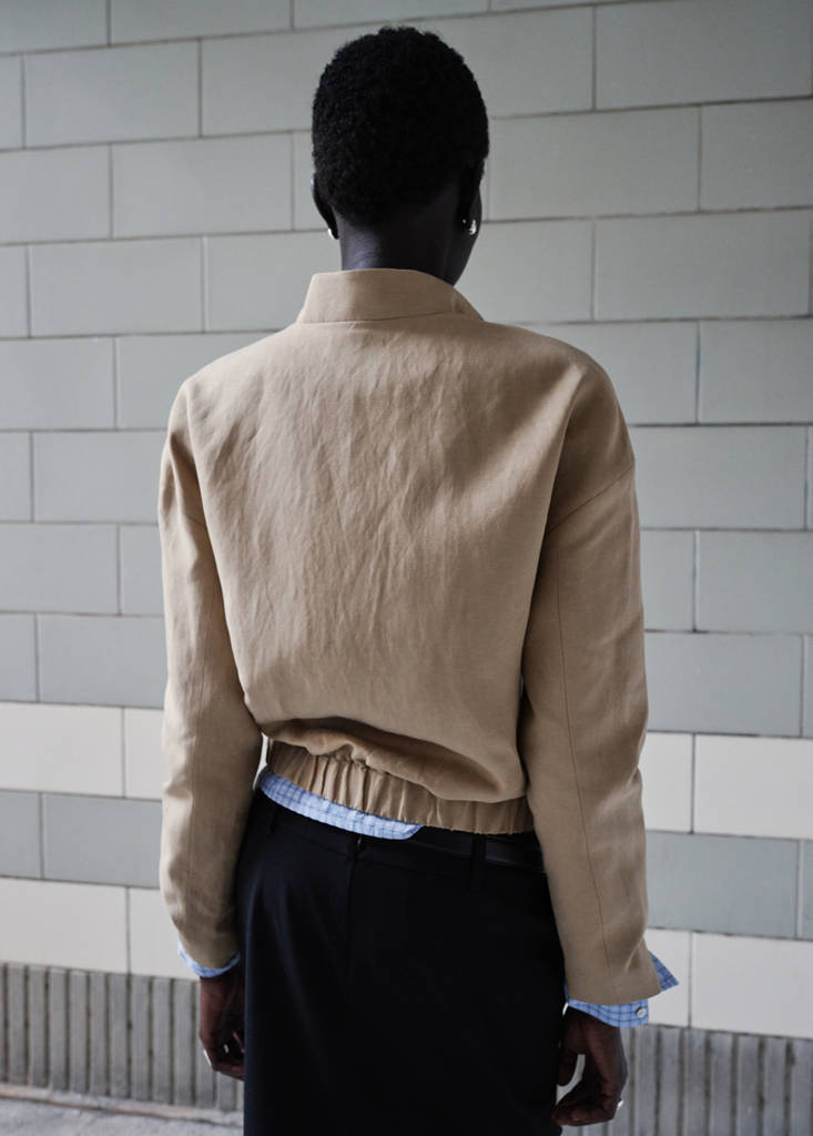 Linen jacket with stand collar — Beige