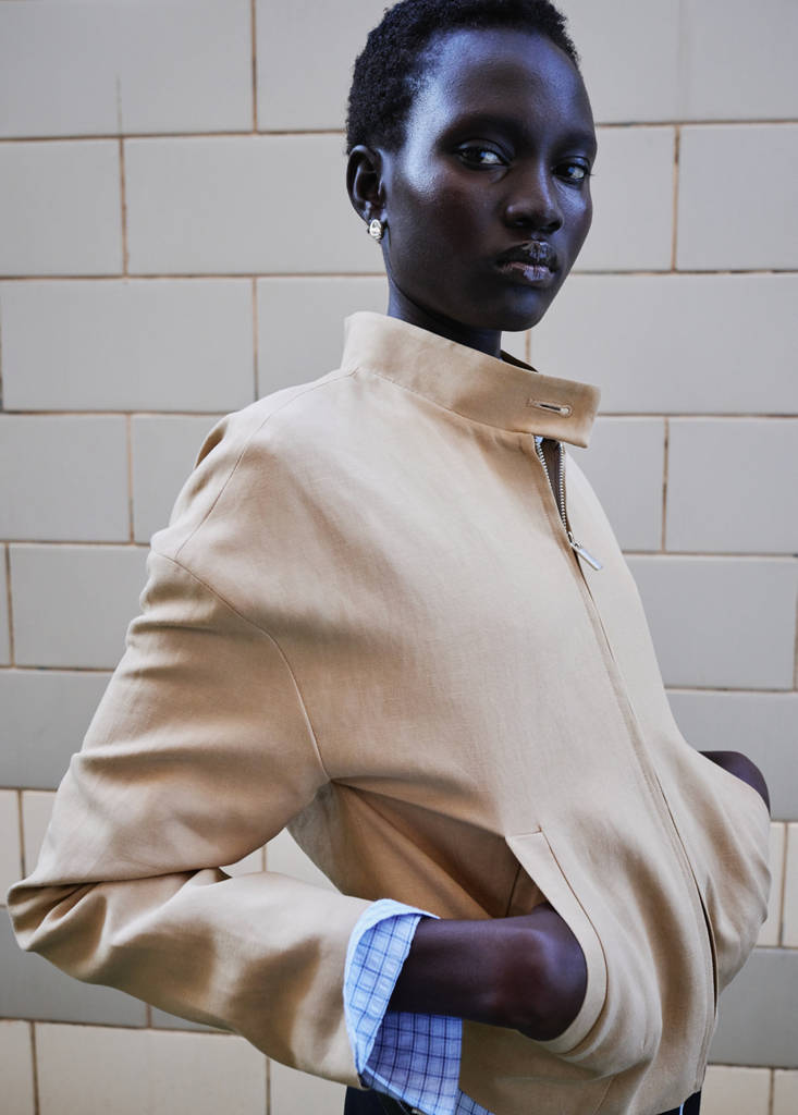 Linen jacket with stand collar — Beige
