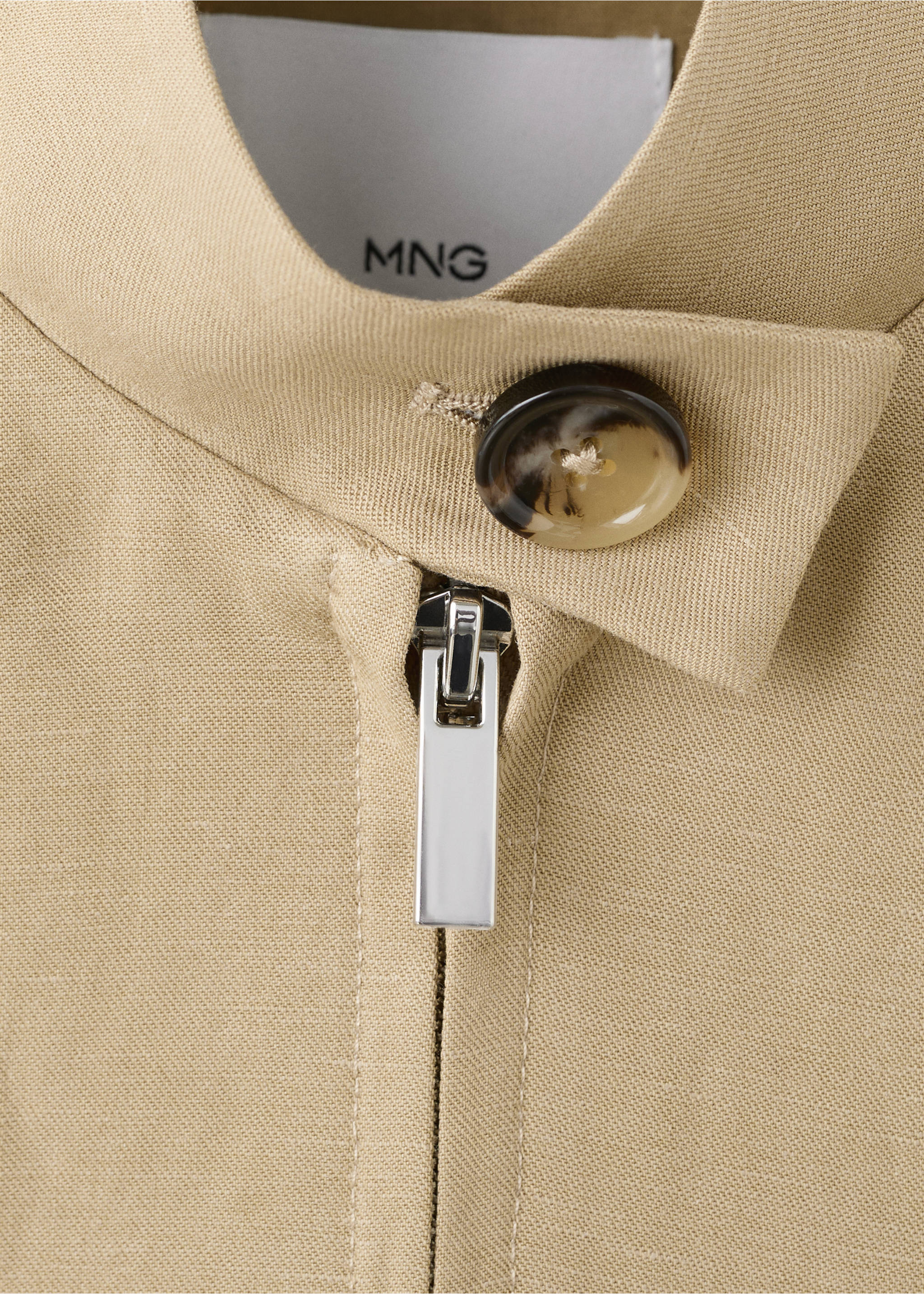 Linen jacket with stand collar - Details of the article 8, Beige. Ref: 27075962-00.