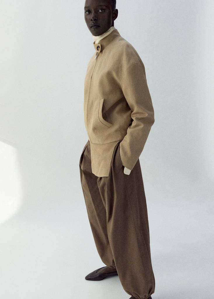 Linen jacket with stand collar — Beige