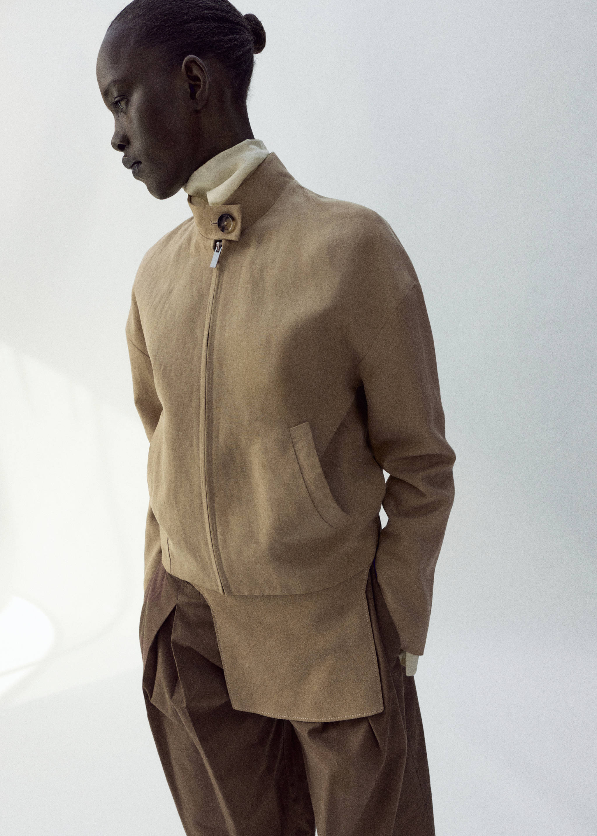 Linen jacket with band collar - Medium plane