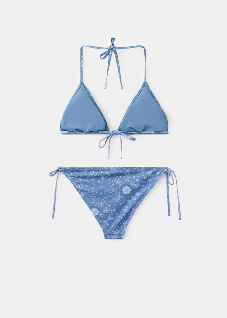 Printed bikini with medium-coverage bottoms — Blue