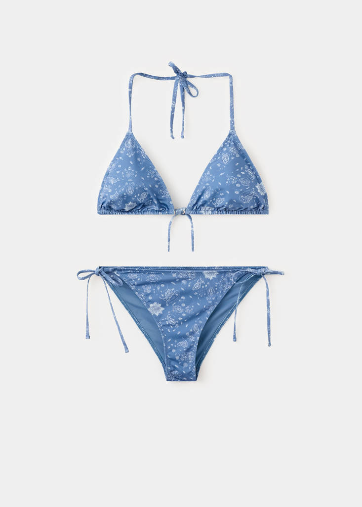 Printed bikini with medium-coverage bottoms — Blue