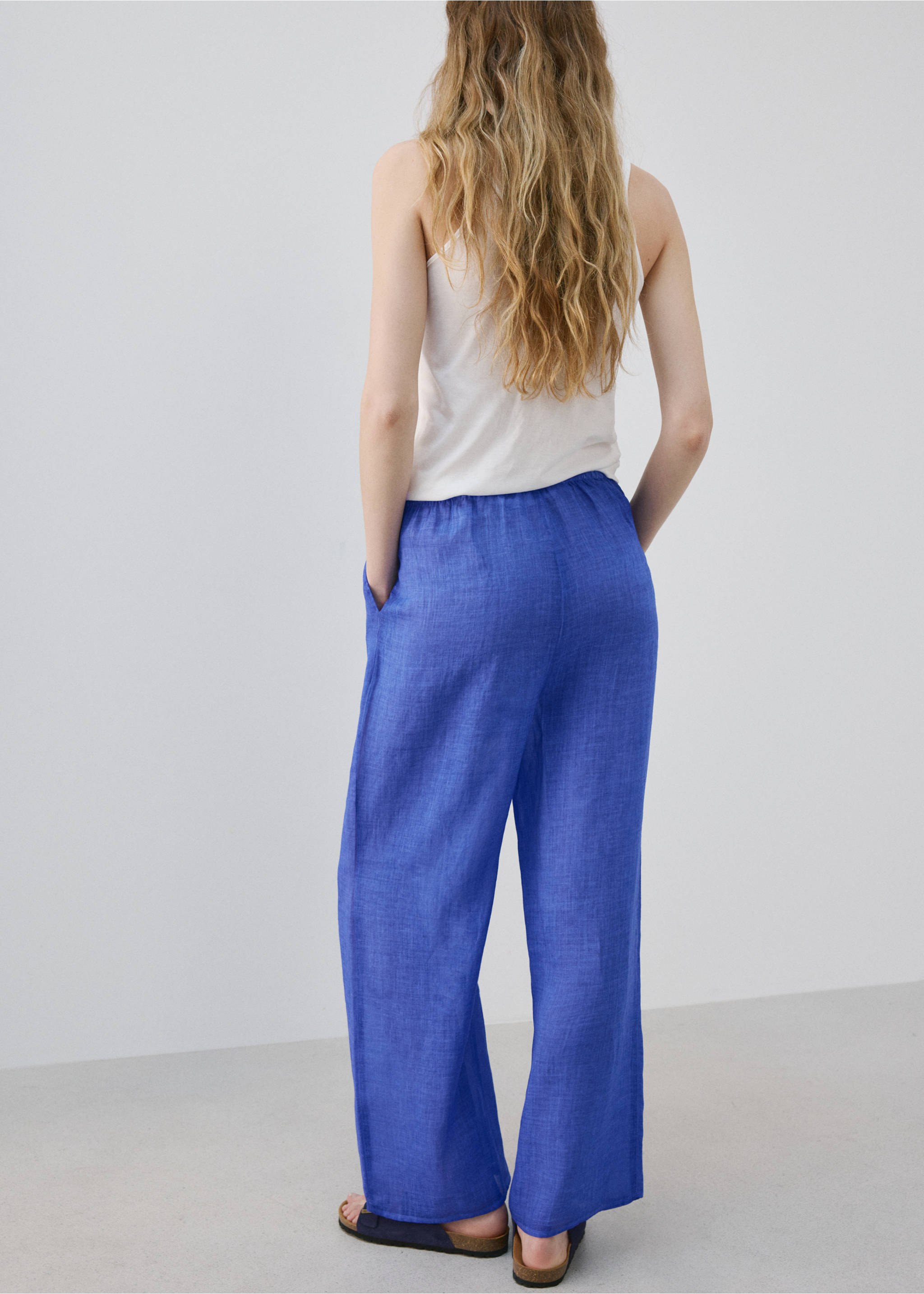 Pantalon 100 % ramie avec effet overdyed - Verso de l’article, Bleu. Ref: 27075972-00.
