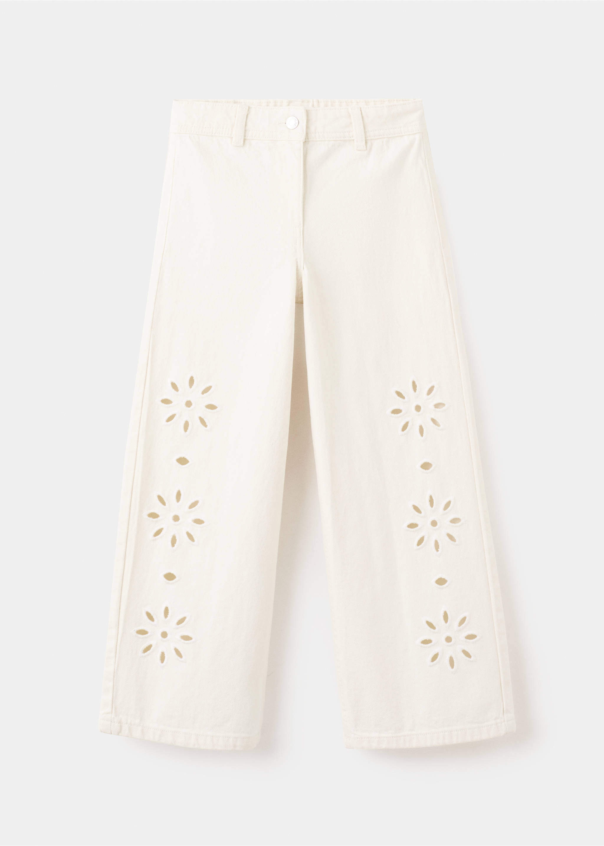 جينز واسع الساق مطرز - منتج دون نموذج, بيج فاتح. Ref: 27075973-00.