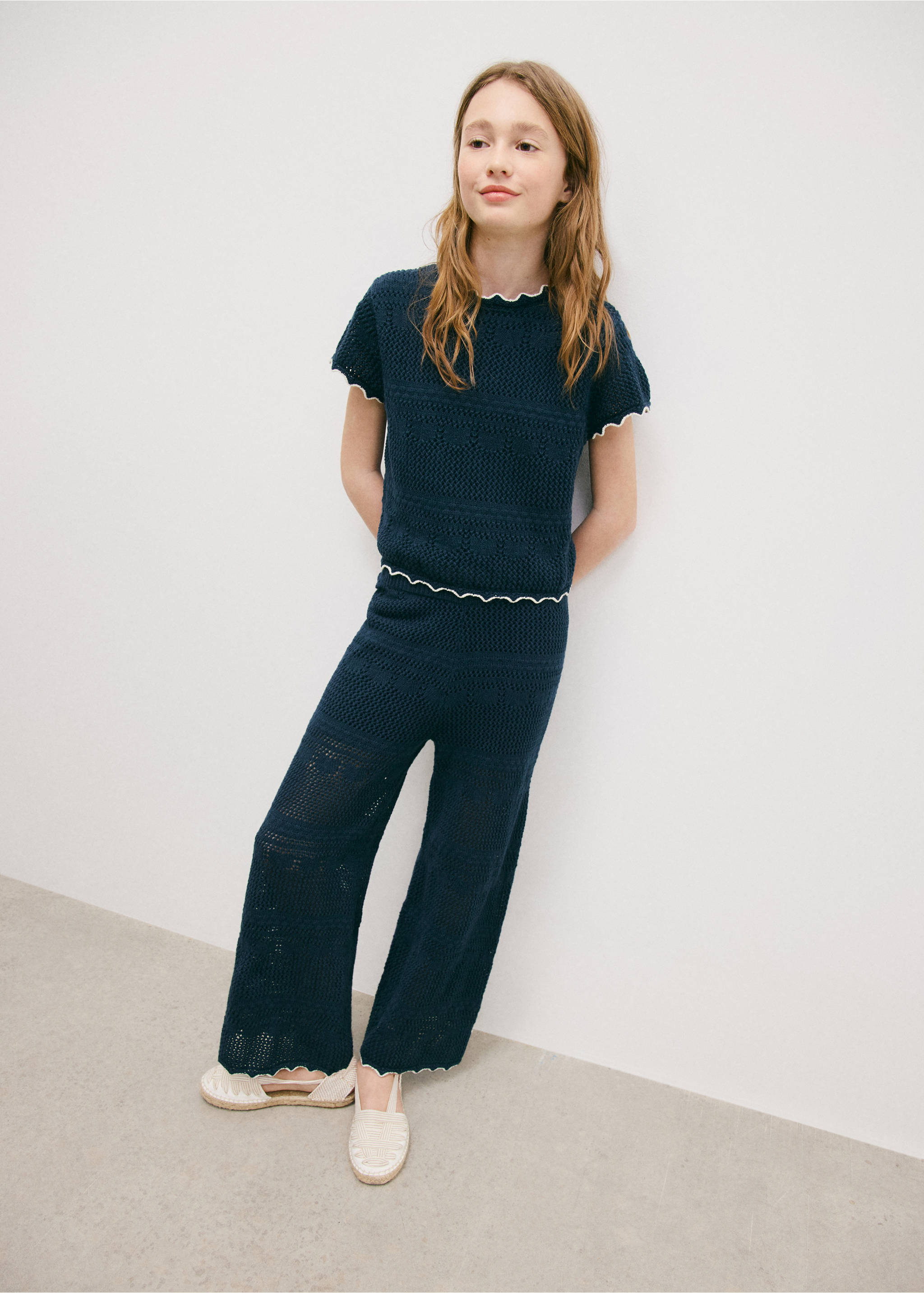 Contrast crochet trousers - General plane, Navy. Ref: 27075978-00.