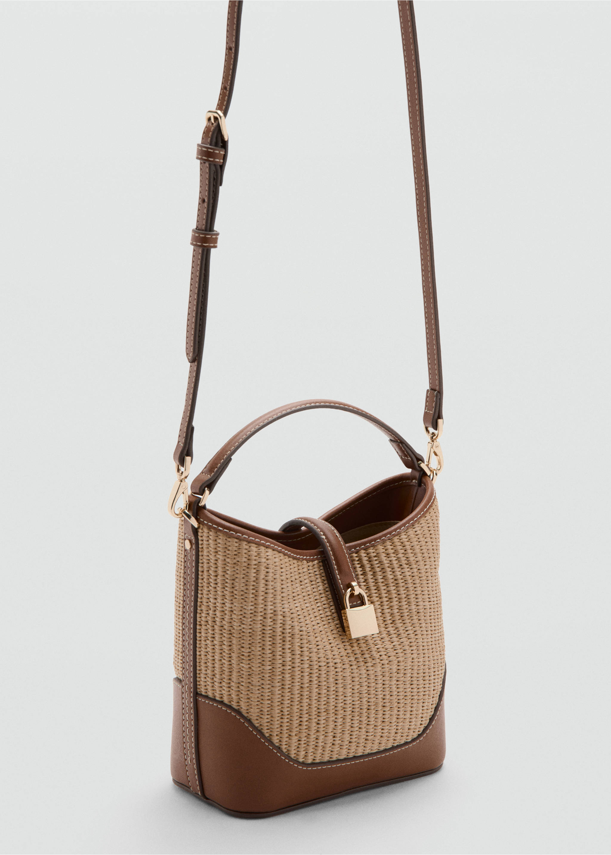 Sac seau en toile contrasté - Plan moyen, Marron moyen. Ref: 27075982-00.