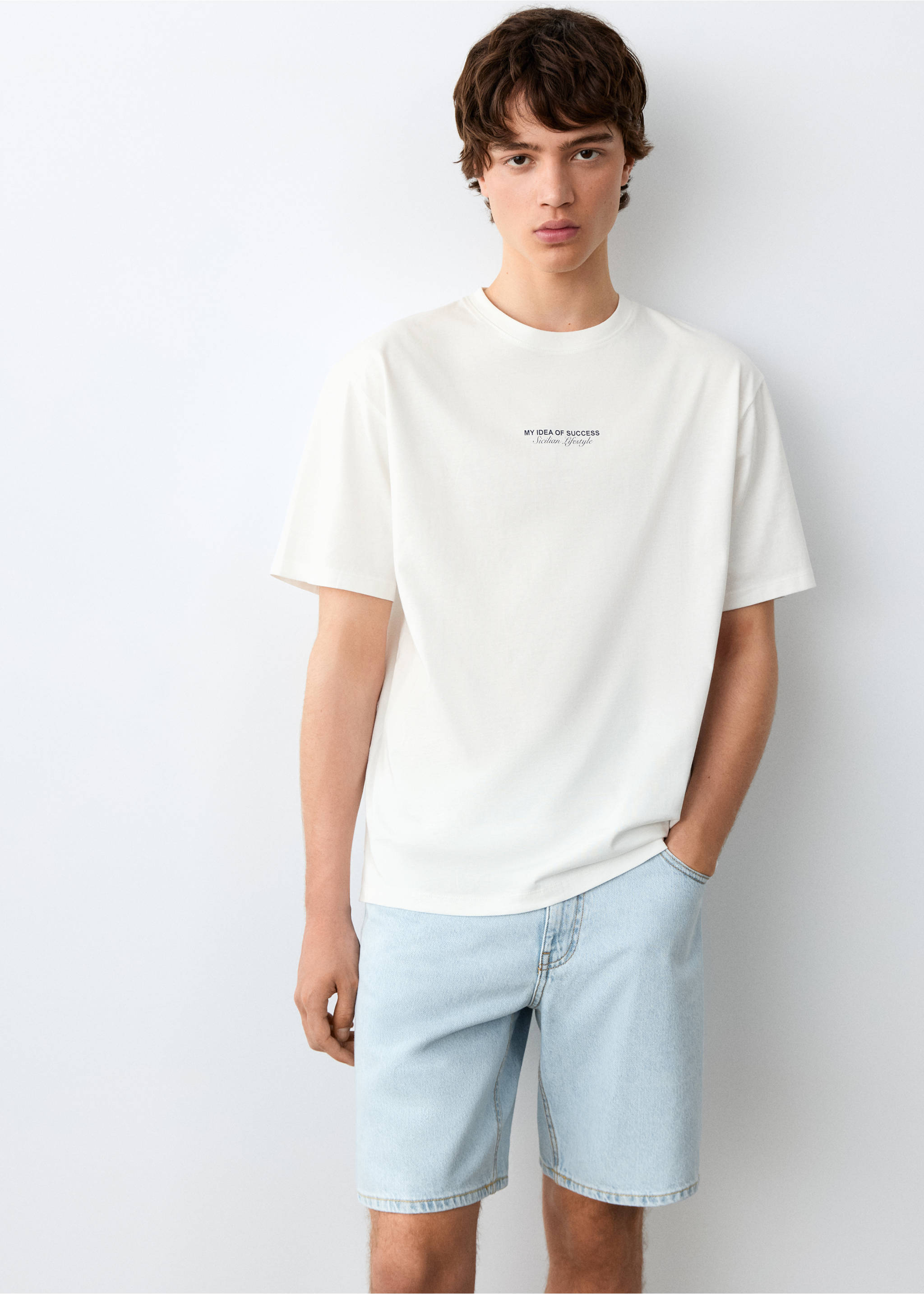 Camiseta algodón estampada - Plano medio, Blanco roto. Ref: 27075985-00.