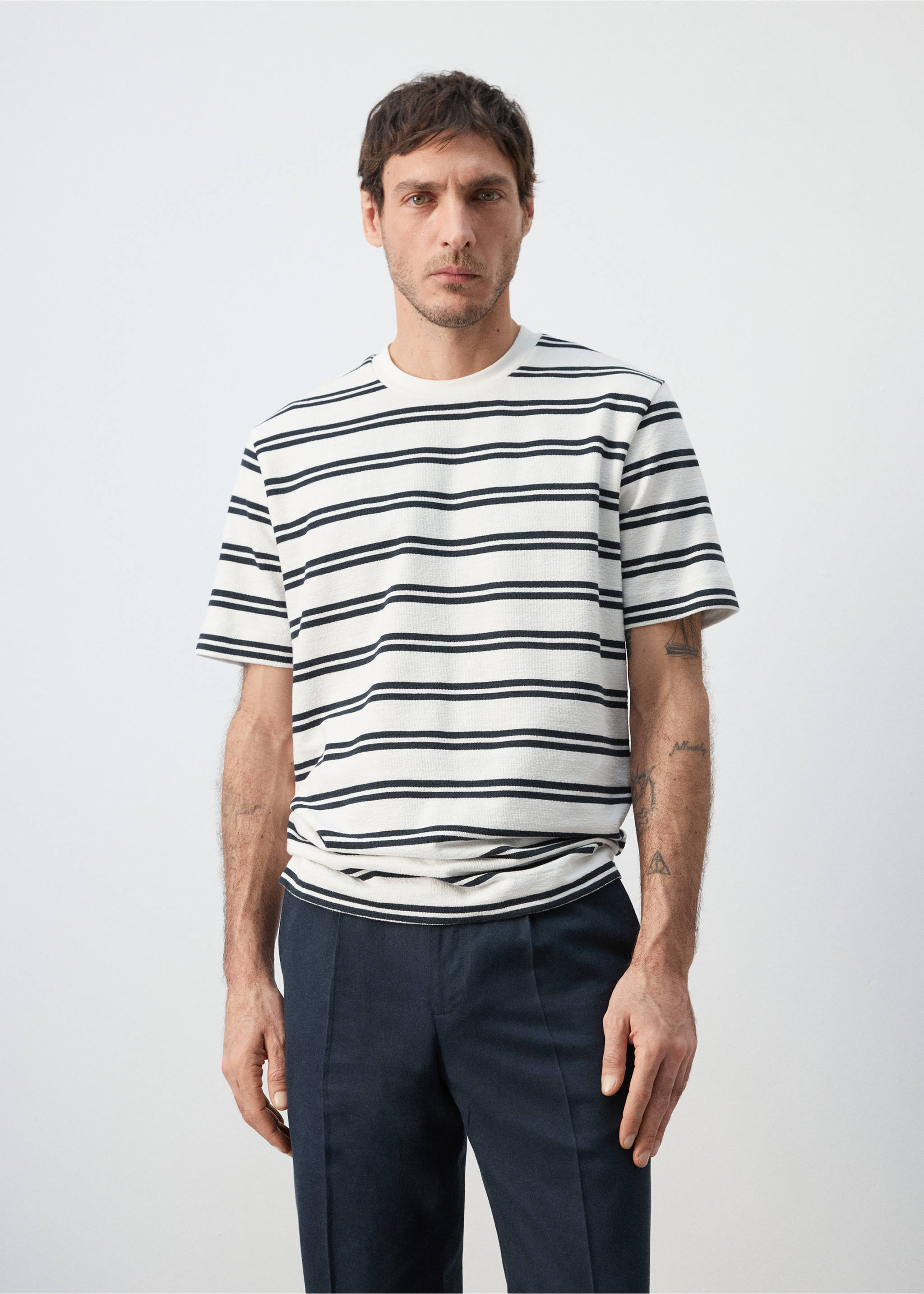 T-shirt regular-fit rayures - Plan moyen, Blanc. Ref: 27075987-00.