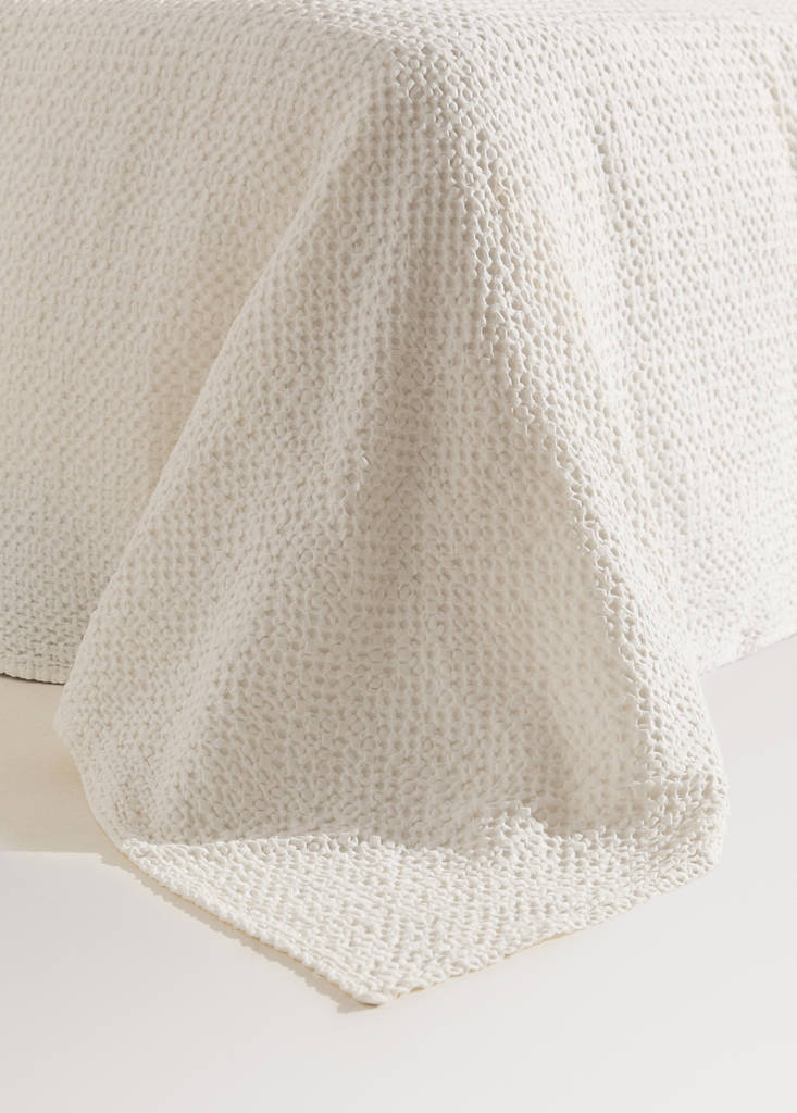 Waffel-Baumwolldecke garment dye Bett 90/105 cm — Ecru
