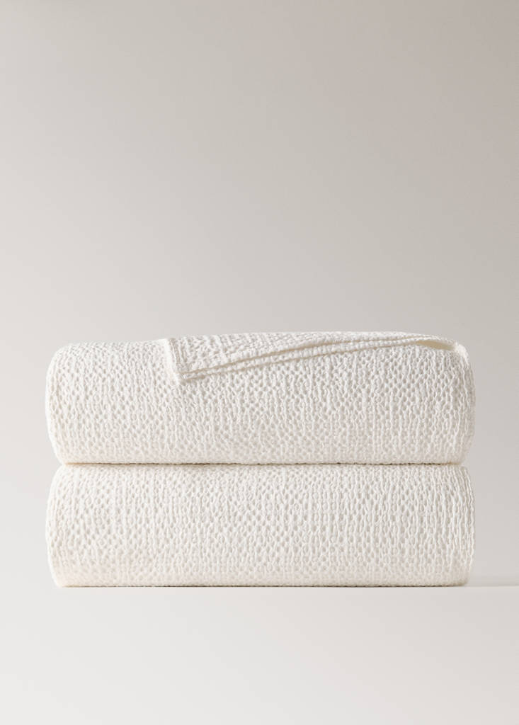 Waffel-Baumwolldecke garment dye Bett 90/105 cm — Ecru