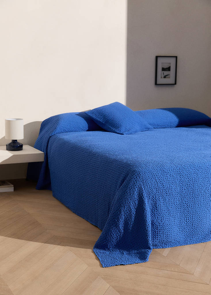 Waffel-Baumwolldecke garment dye Bett 90/105 cm — Blau