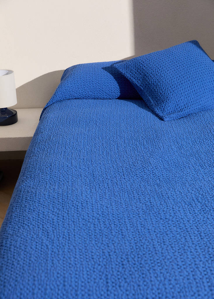 Waffel-Baumwolldecke garment dye Bett 90/105 cm — Blau