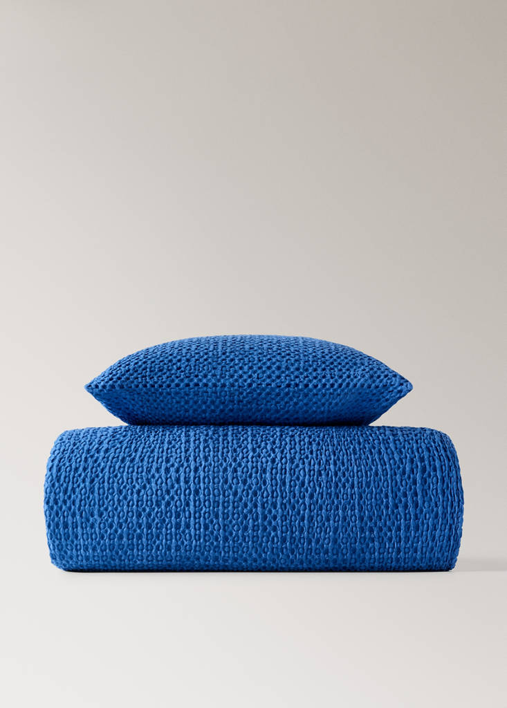 Waffel-Baumwolldecke garment dye Bett 90/105 cm — Blau