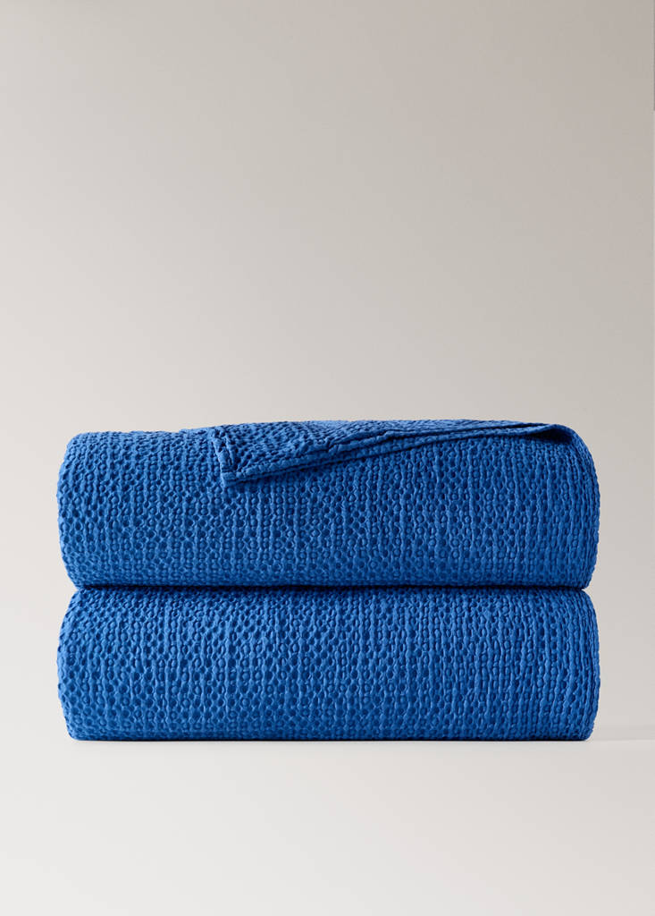 Waffel-Baumwolldecke garment dye Bett 90/105 cm — Blau