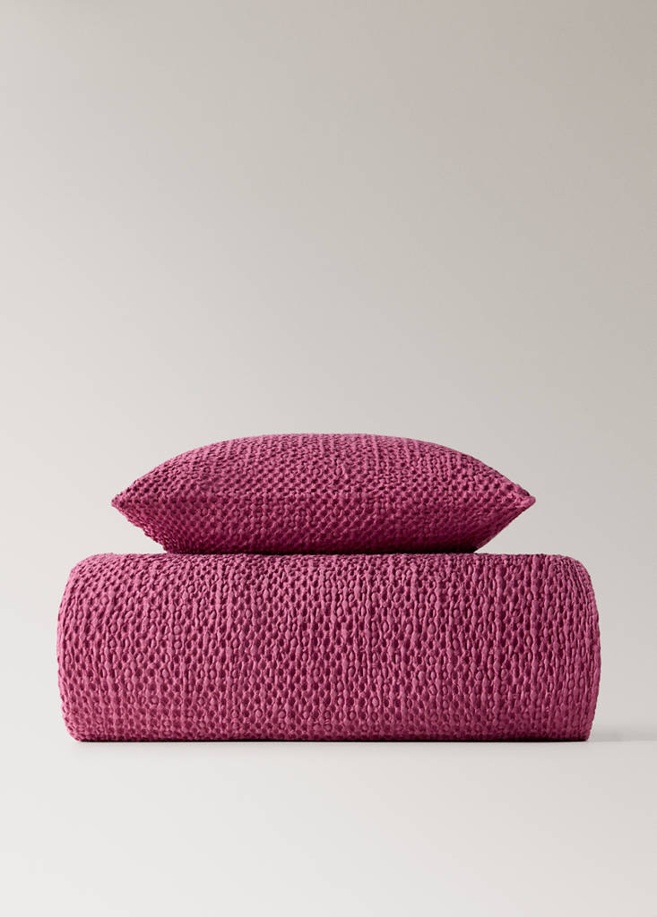 Waffel-Baumwolldecke garment dye Bett 90/105 cm — Geranienrosa