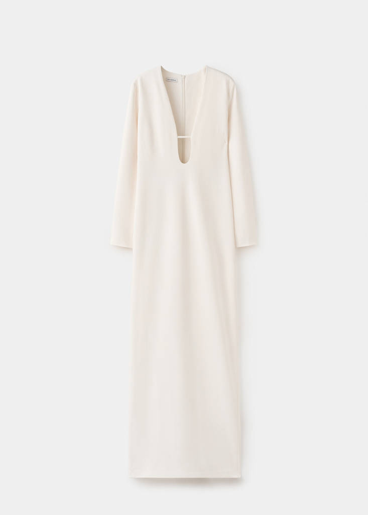 V-neckline long dress — Ecru
