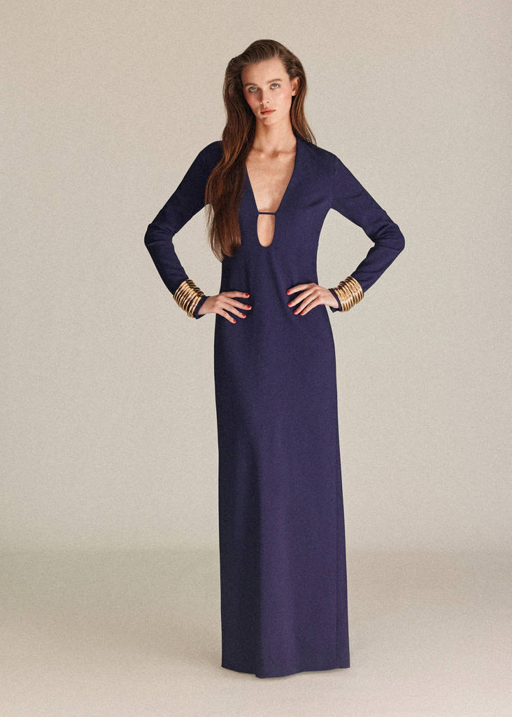 V-neckline long dress — Night Blue