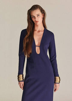 V-neckline long dress — Night Blue 1