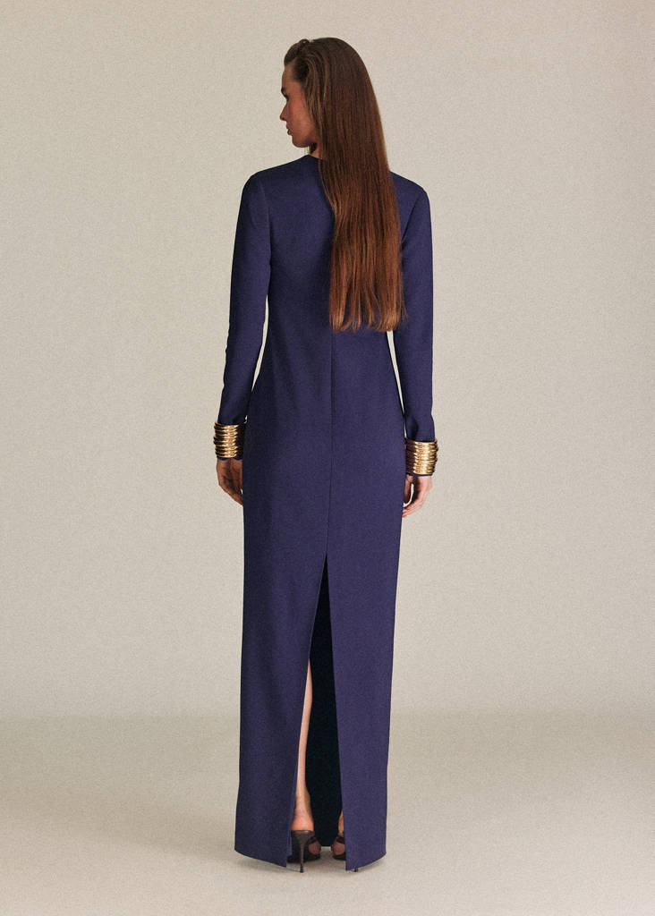 V-neckline long dress — Night Blue