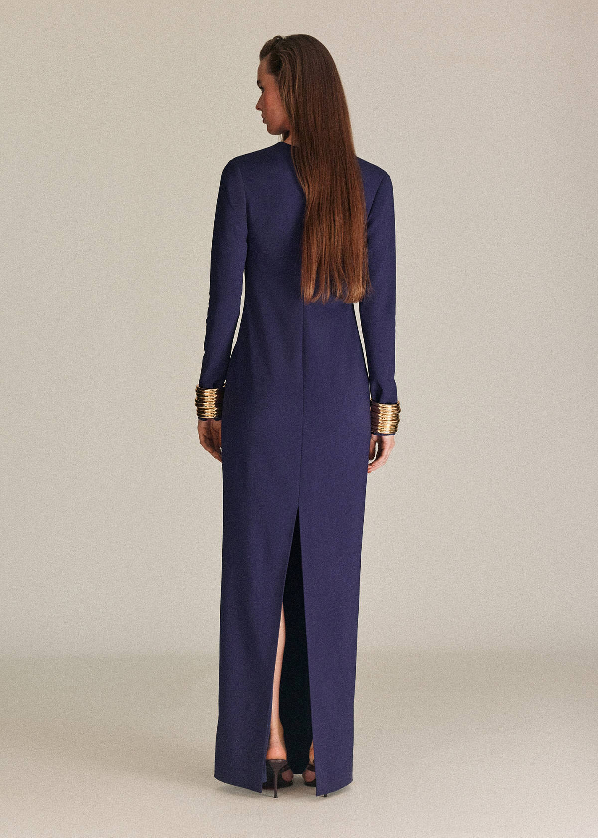 V-neckline long dress — Night Blue