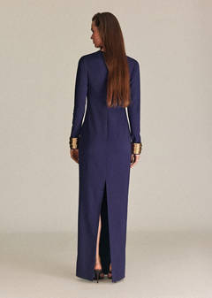 V-neckline long dress — Night Blue 3