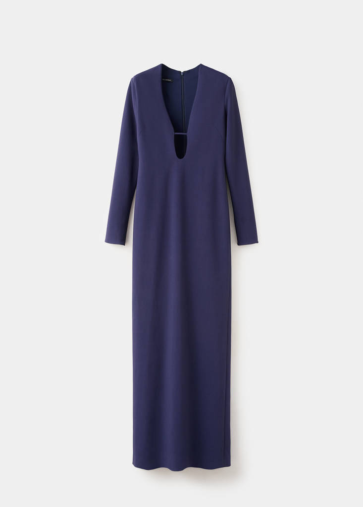 V-neckline long dress — Night Blue