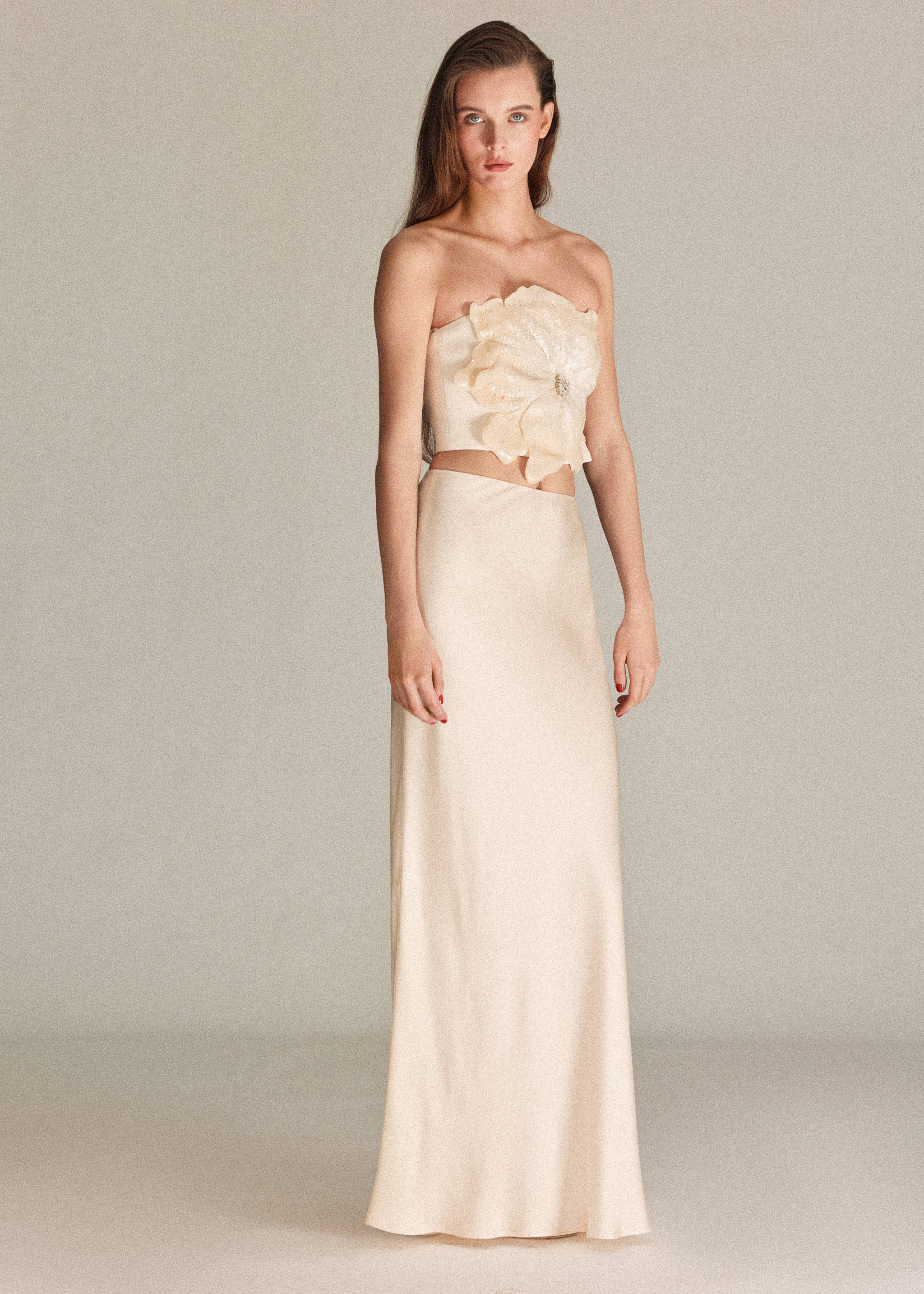 Satinerad maxikjol - Allmän bild, Rå. Ref: 27075993-00.