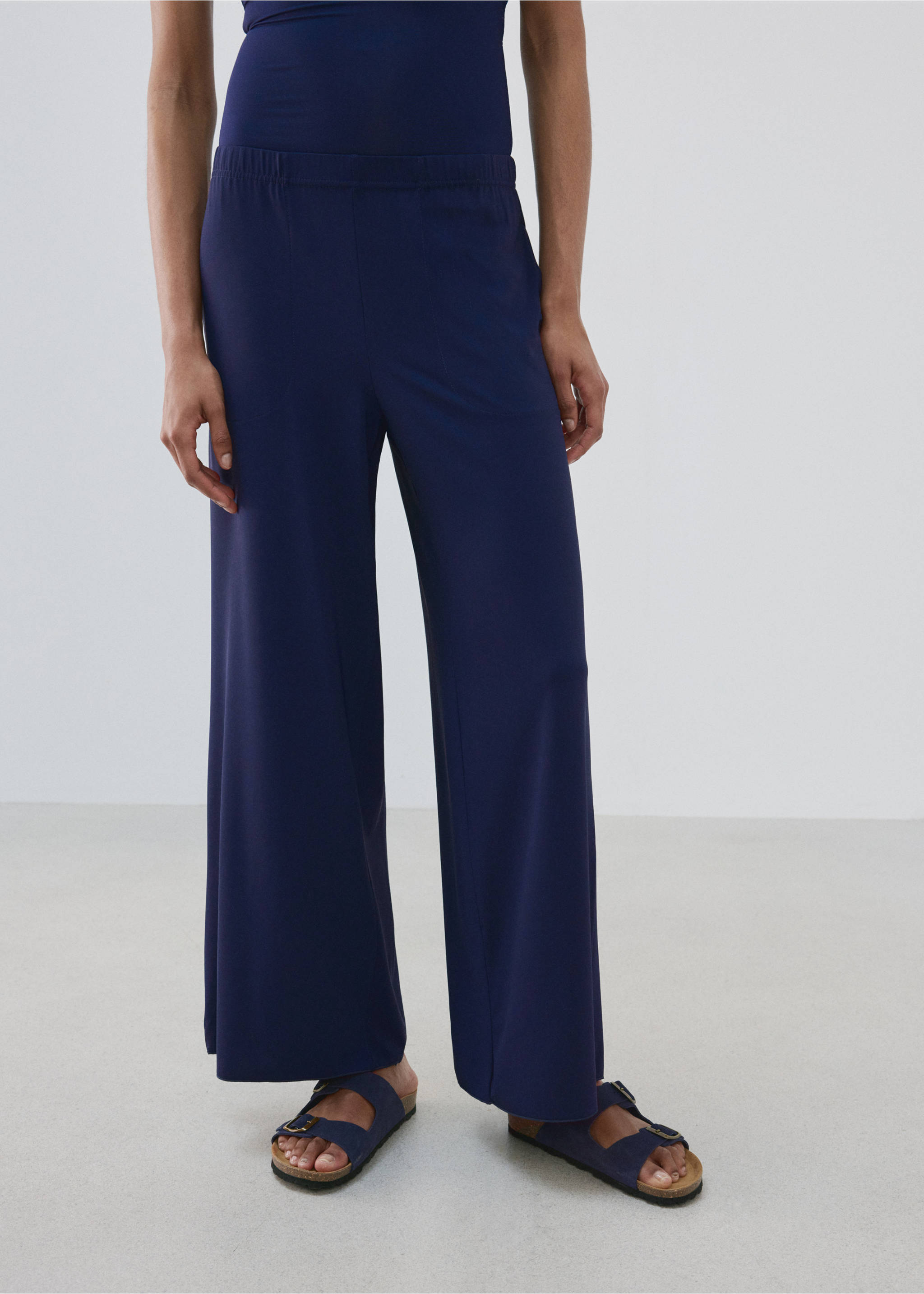 Elastic waist flowy trousers - Medium plane, Blue. Ref: 27075995-00.