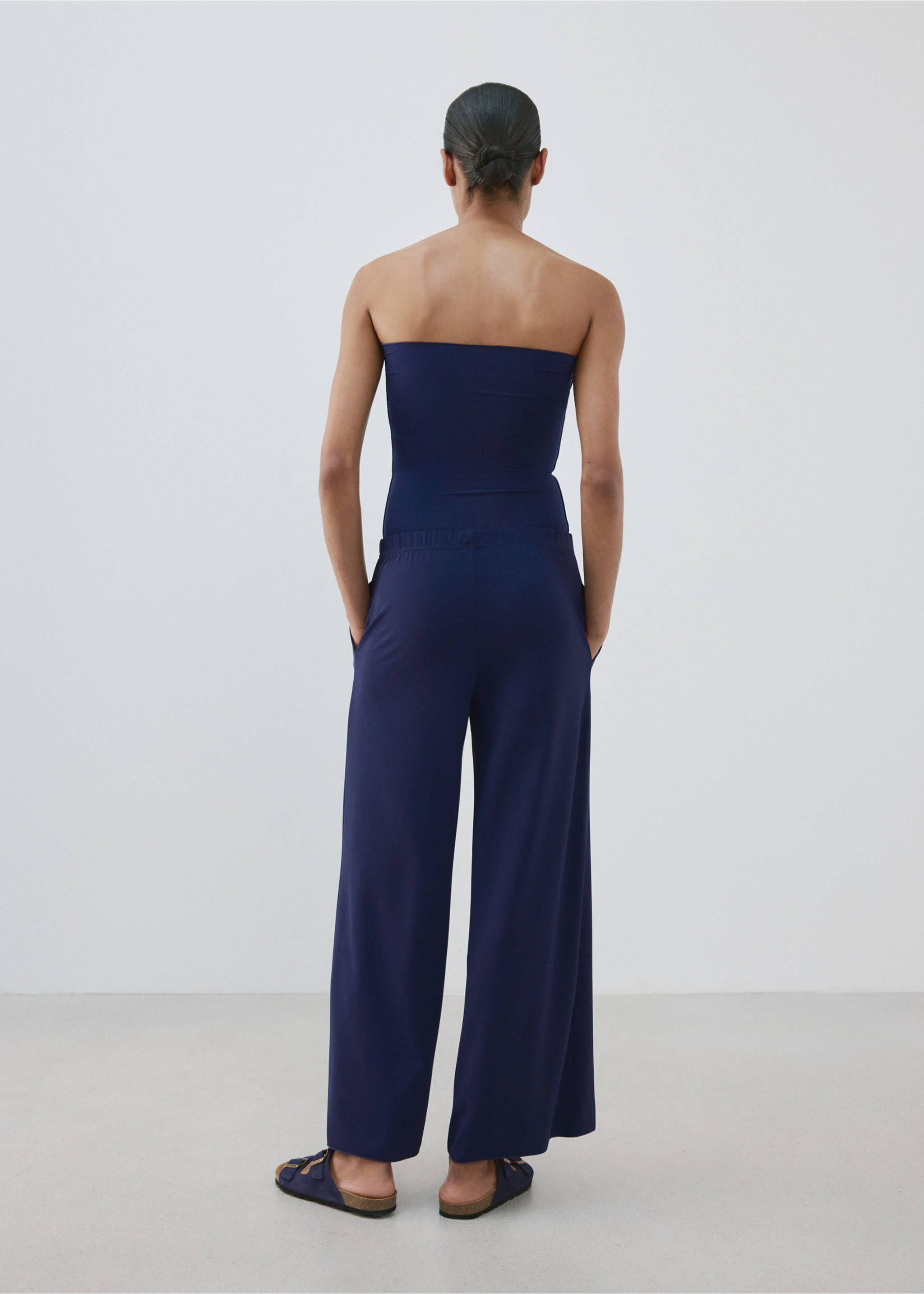 Elastic waist flowy trousers - Reverse of the article, Blue. Ref: 27075995-00.