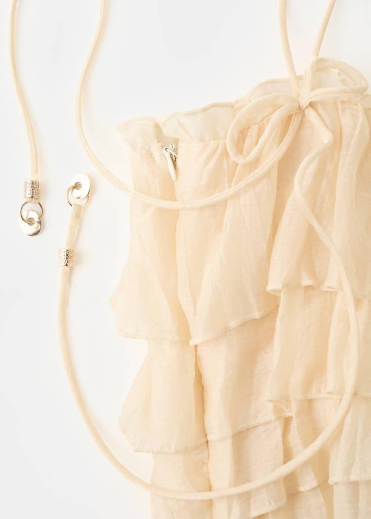 Ruffled lyocell top — Ecru