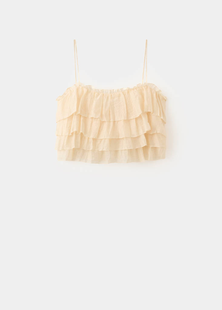 Ruffled lyocell top — Ecru