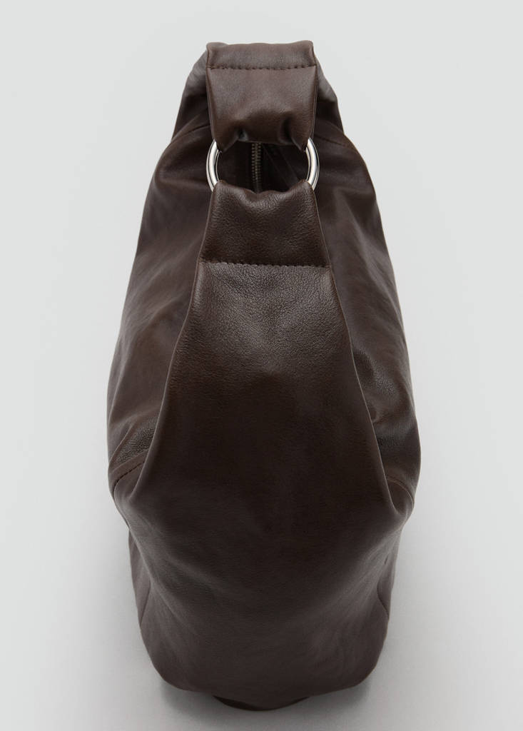 Ring detail leather drawstring bag — Chocolate