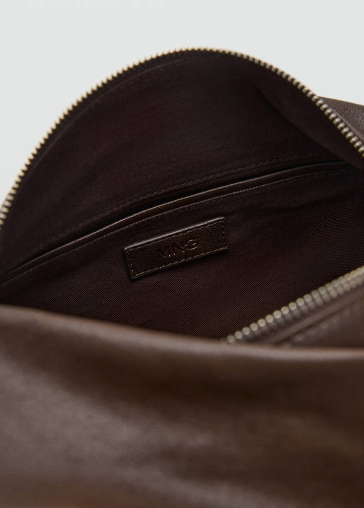 Ring detail leather drawstring bag — Chocolate