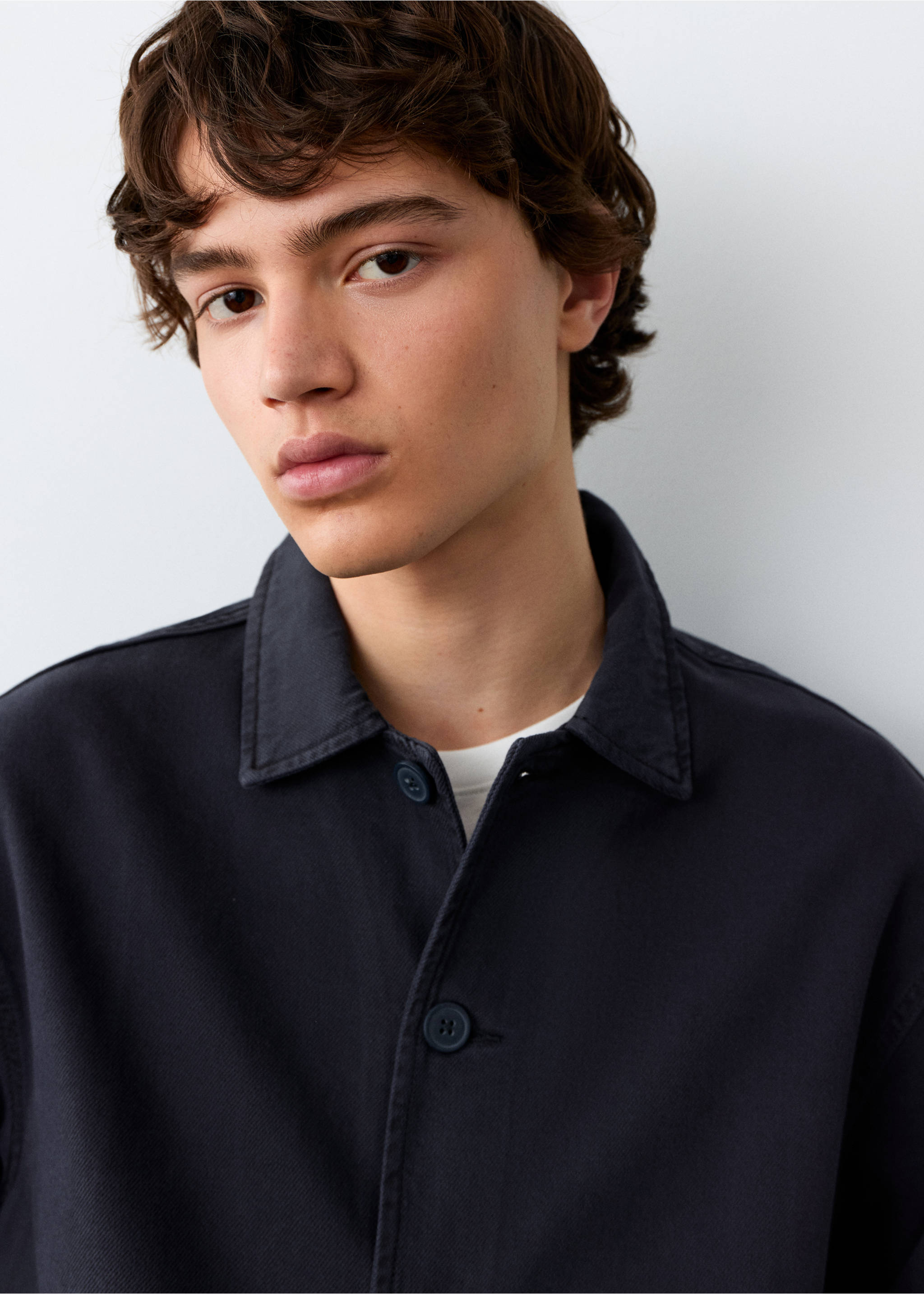 Sobrecamisa algodão bolsos - Pormenor do artigo 1, Azul-marinho escuro. Ref: 27076343-00.