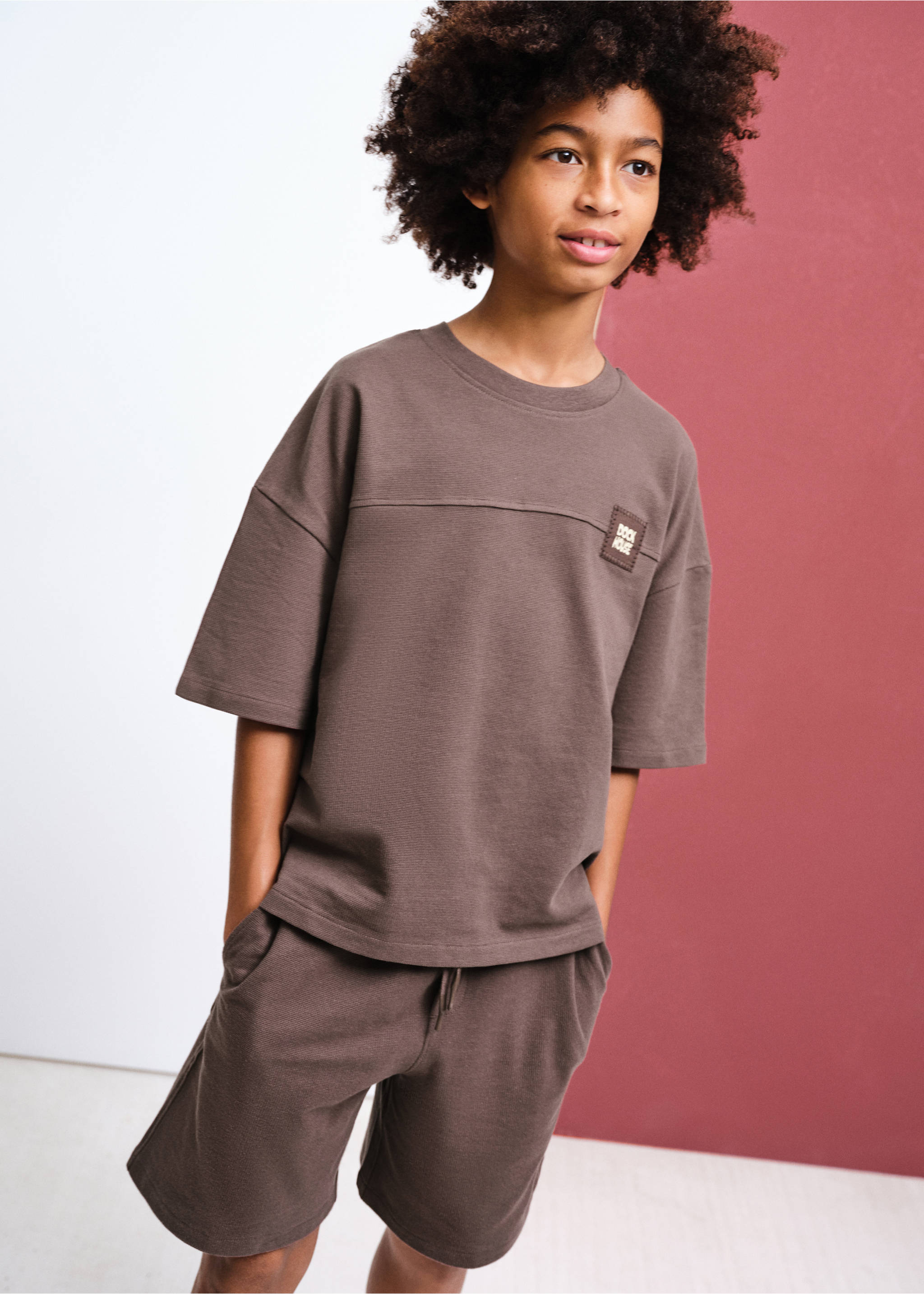 Cotton shorts with drawstring - Medium plane, Chocolate. Ref: 27076344-00.