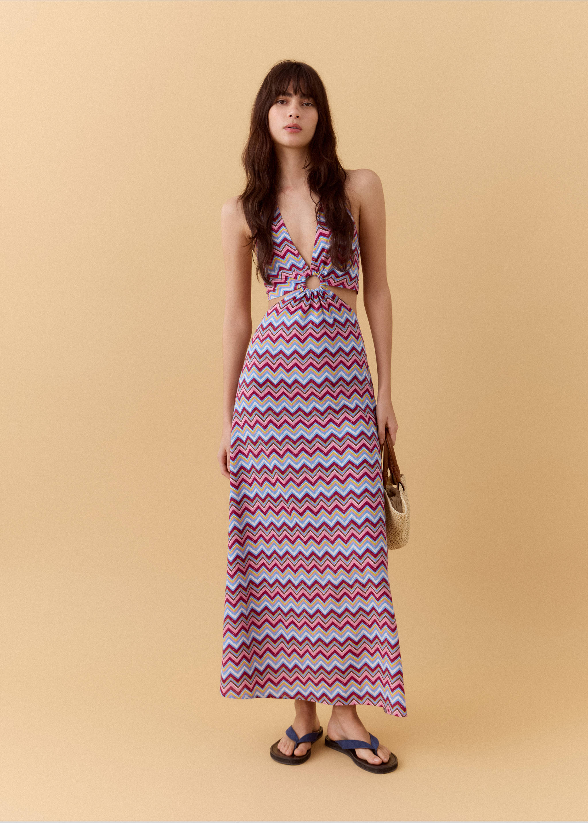 Printed dress with cut-out - General plane, Sky Blue. Ref: 27076346-00.